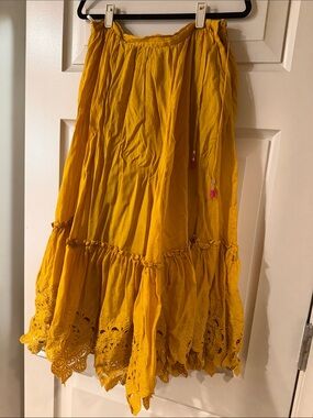 Zimmermann Golden Yellow Tiered Maxi Skirt with Eyelet Hem